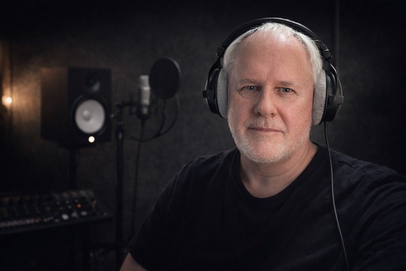 Peter Pickering wearing headphones in the studio